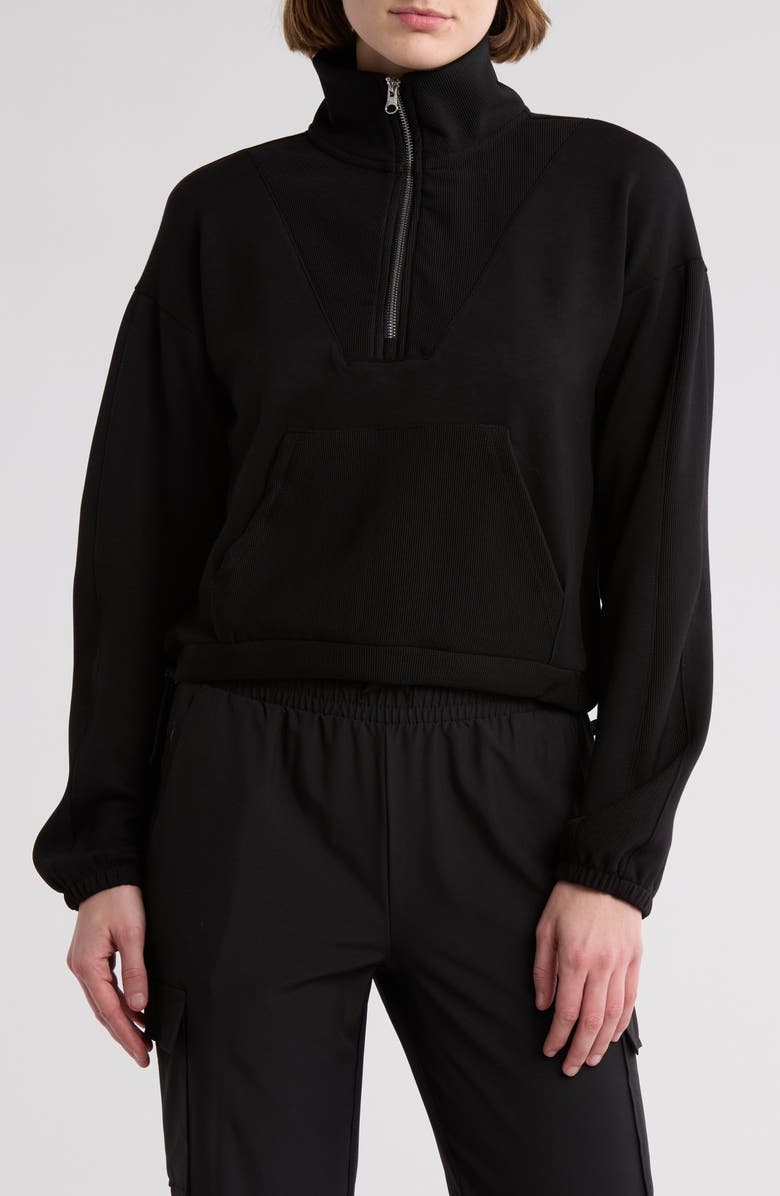 Jessica Simpson Soft Luxe Ribbed Panel Half Zip Pullover, Main, color, 