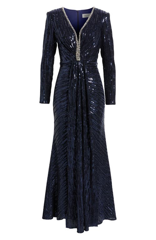 Eliza J Embellished Long Sleeve Mermaid Gown In Blue
