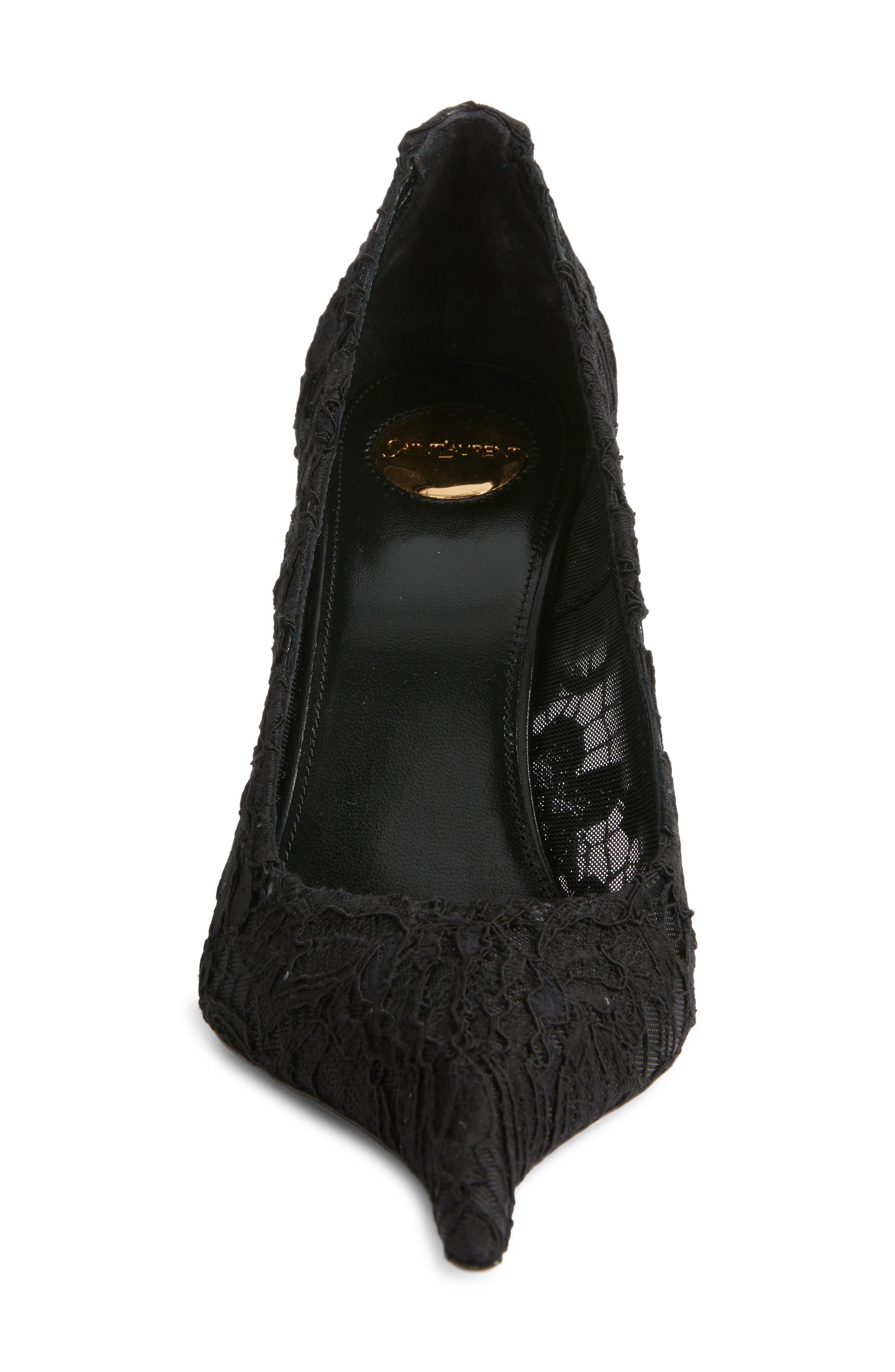 Saint Laurent Thierry Pointy Toe Lace Pump, Alternate, color, Noir