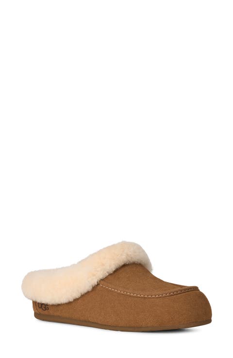 Ansley Genuine Shearling Trim Suede Mule (Women)