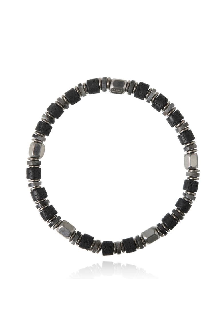 Stretch Beaded Bracelets for Men, Lava, Hematite & Labradorite, Alternate, color, Black
