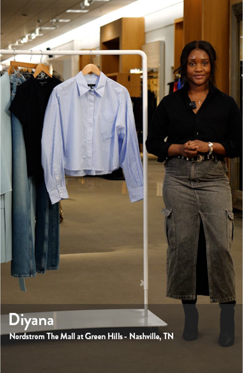 Beatrice Stripe Cotton Poplin Crop Button-Up Shirt, sales video thumbnail