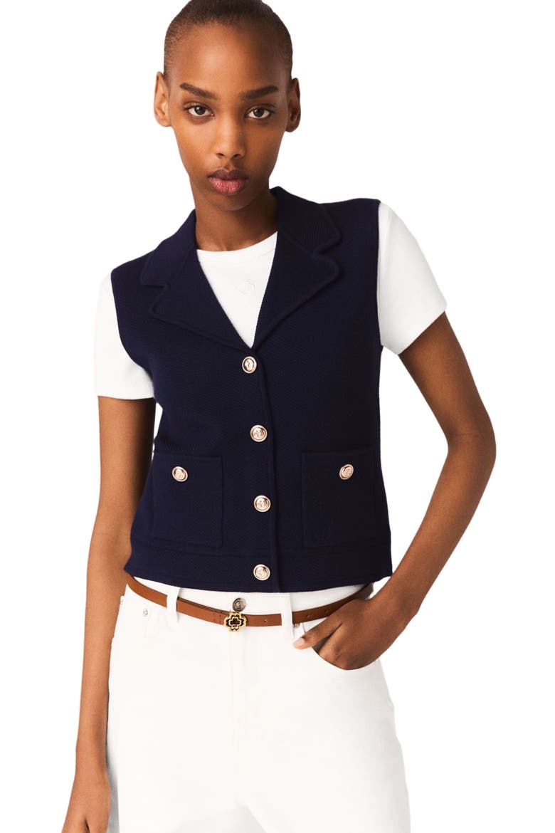Polo knit cardigan, Main, color, Navy