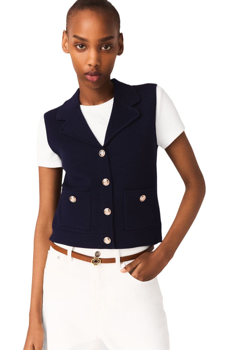 maje Polo knit cardigan, Main, color, Navy