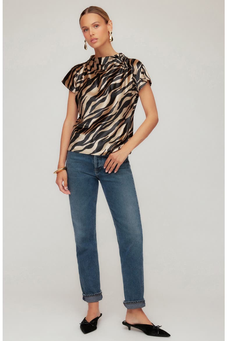 Emmeline Cowl Neck Velvet Top, Alternate, color, ZEBRA