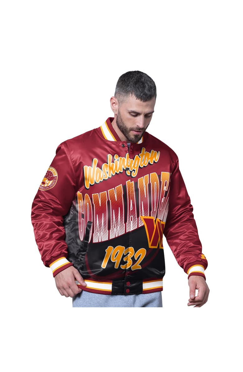 STARTER Men
s Starter Burgundy Washington Commanders Pass Rush Varsity Full-Snap Jacket, Alternate, color, Burgundy