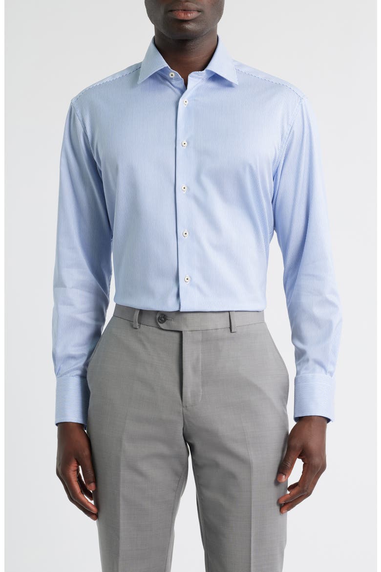 Luxury Modern Fit Micro Stripe Non-Iron Dress Shirt, Main, color, BLUE