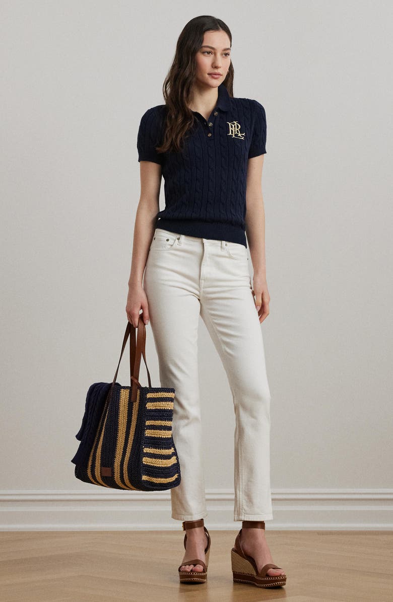 Lauren Ralph Lauren Cable Stitch Polo Sweater, Alternate, color, Lauren Navy