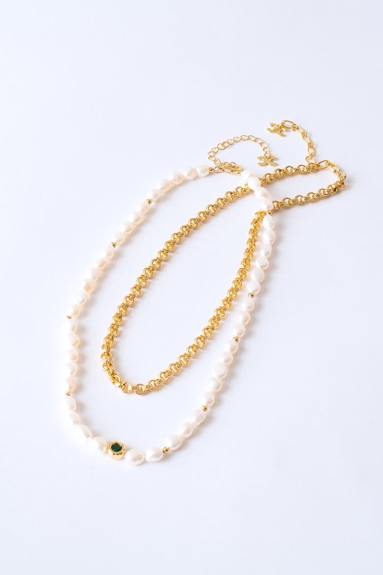 Ella Freshwater Pearl Necklace Set, Alternate, color, Gold/Green