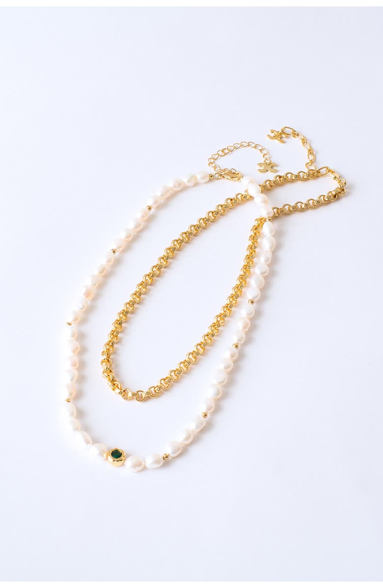 Classicharms Ella Freshwater Pearl Necklace Set, Alternate, color, Gold/Green