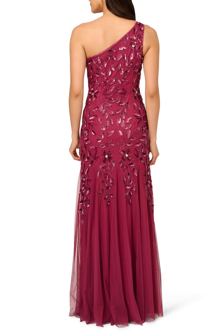 Beaded Mesh One-Shoulder Gown, Alternate, color, SHIRAZ