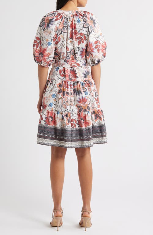 Julia Jordan Tiered Tie Waist Puff Sleeve Dress In Multi