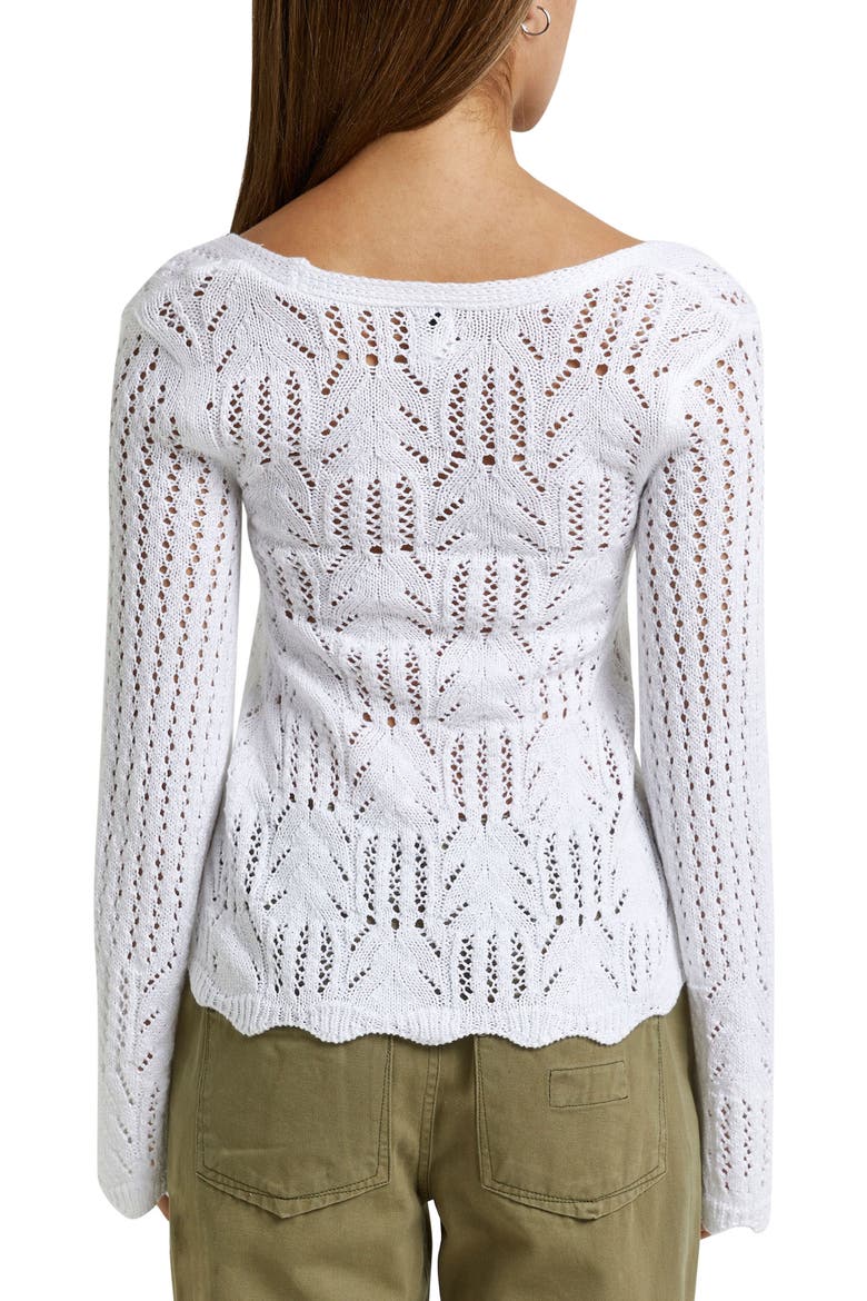 Crochet Lace-Up Cotton Sweater, Alternate, color, CREAM
