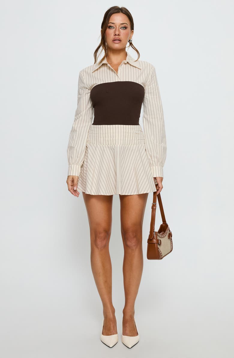 Princess Polly Belva Layered Corset Minidress, Alternate, color, Brown Stripe