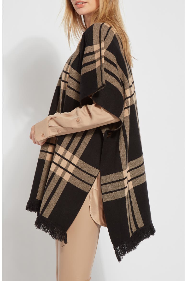 Engineered Plaid Sweater Poncho, Alternate, color, ENGINEERED PLAID BLACK