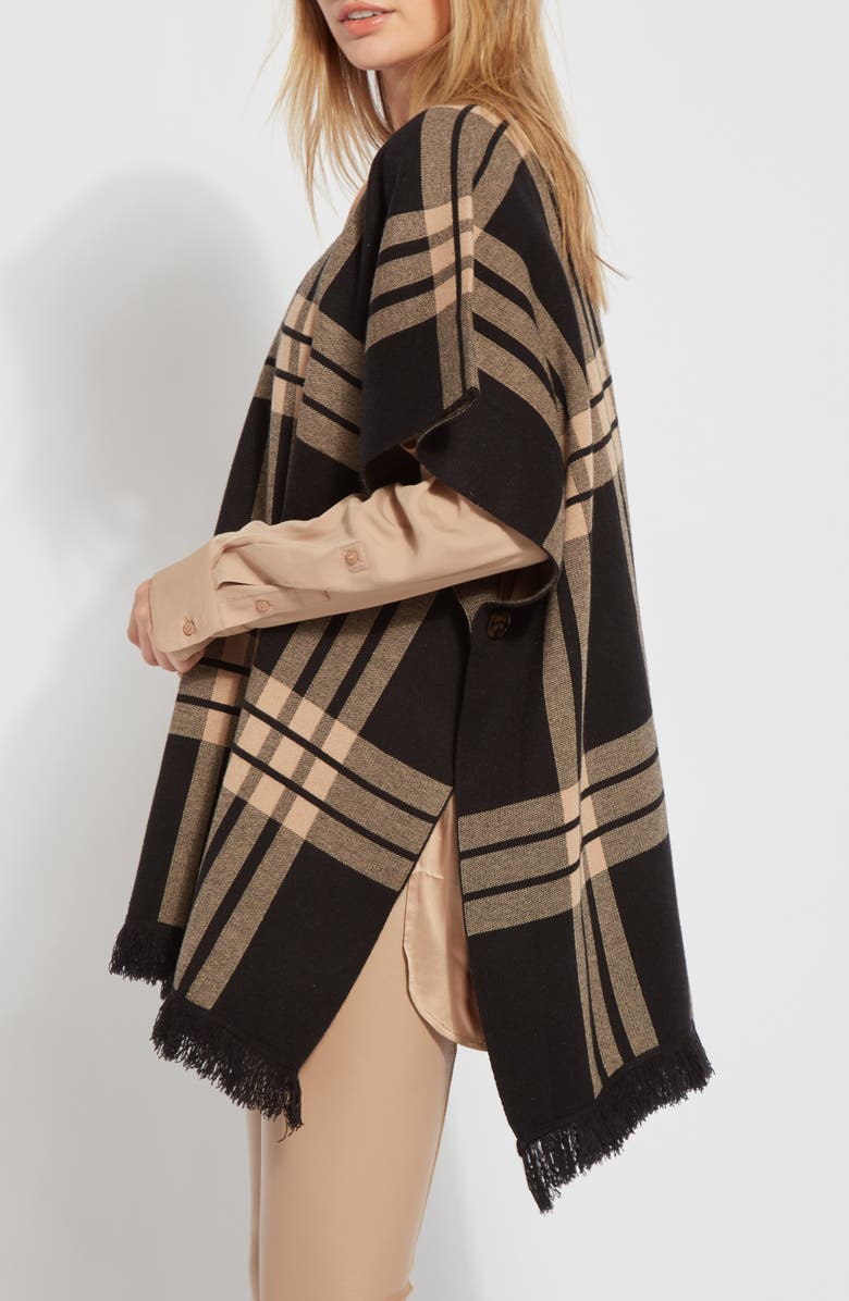 Lysse Engineered Plaid Sweater Poncho, Alternate, color, Engineered Plaid Black