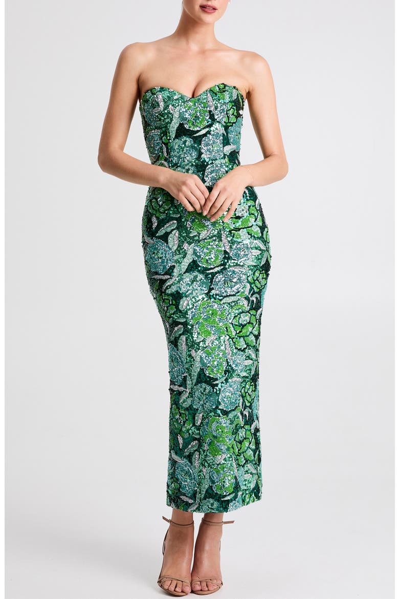 Monique Sequin Strapless Gown, Main, color, EMERALD FLORAL