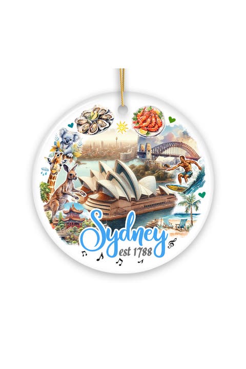 Sydney Landmarks Watercolor Collage Ceramic Ornament