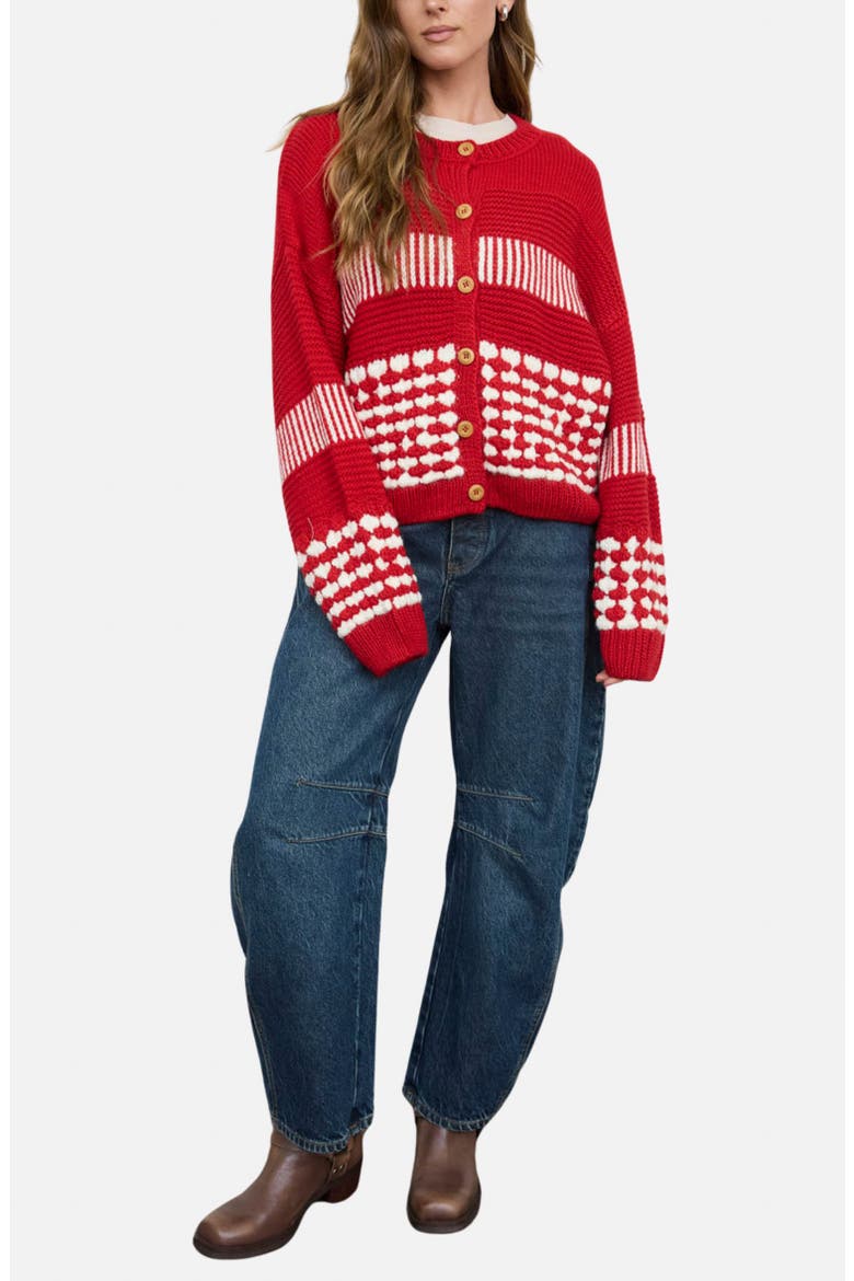 Striped Knit Cardigan, Alternate, color, RED