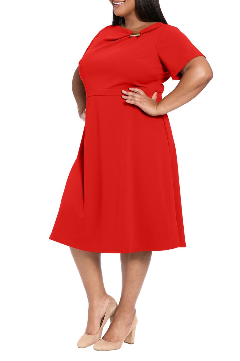Hardware Trim Scuba Fit & Flare Dress, Alternate, color, LAVA ORANGE