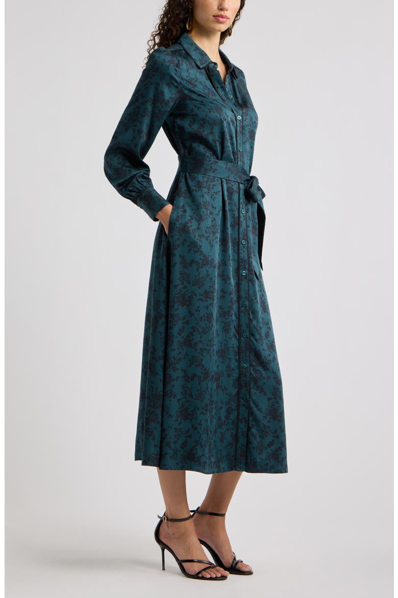 Long Sleeve Belted Midi Shirtdress, Alternate, color, GREEN BLUE DELANIE FLORAL