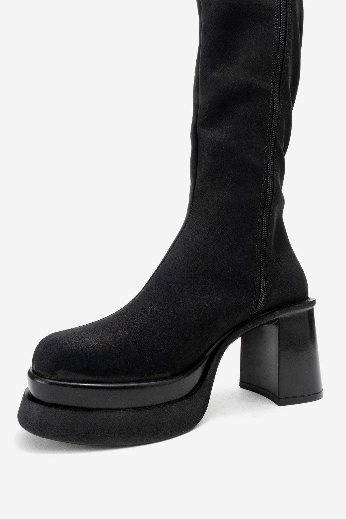 Carm Nubuck Platform Mid Calf Boot, Alternate, color, Black Nubuck