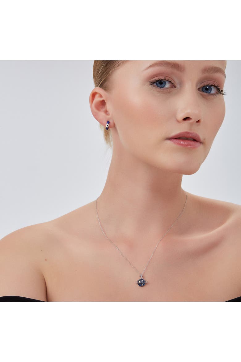 Blue Saturn Jewelled Sterling Silver Necklace, Alternate, color, Silver