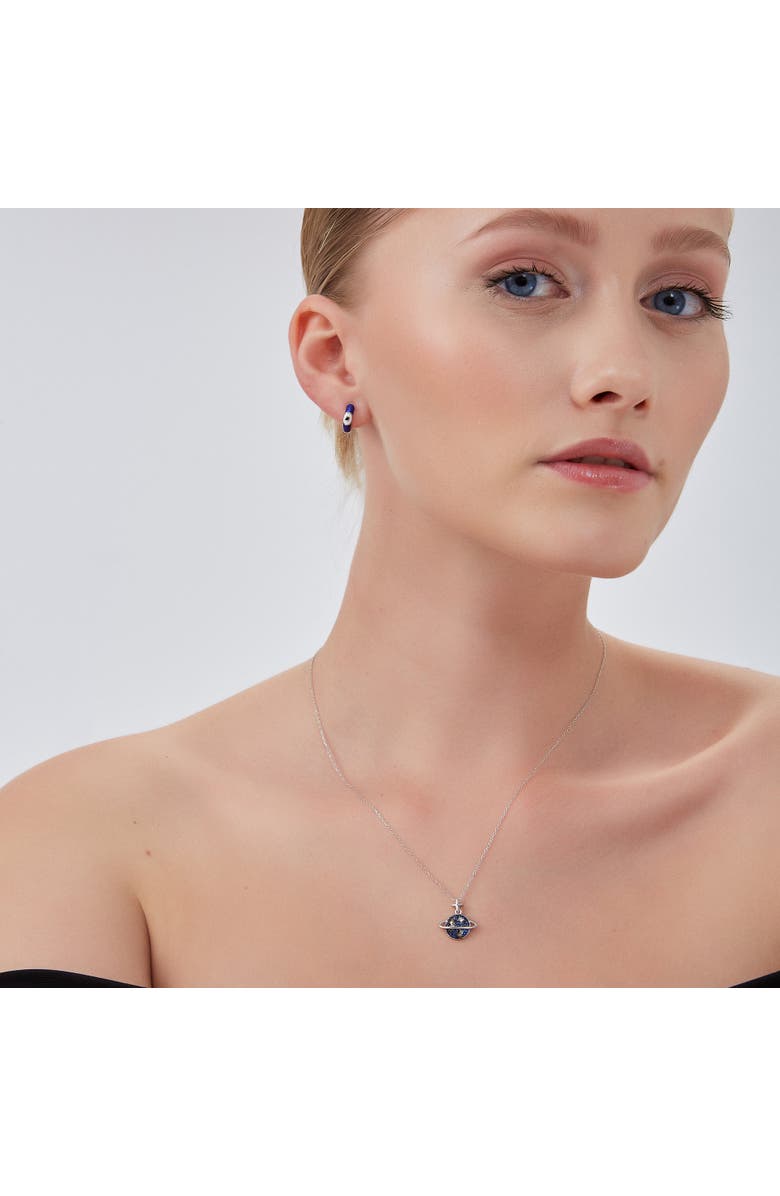 Spero London Blue Saturn Jewelled Sterling Silver Necklace, Alternate, color, Silver