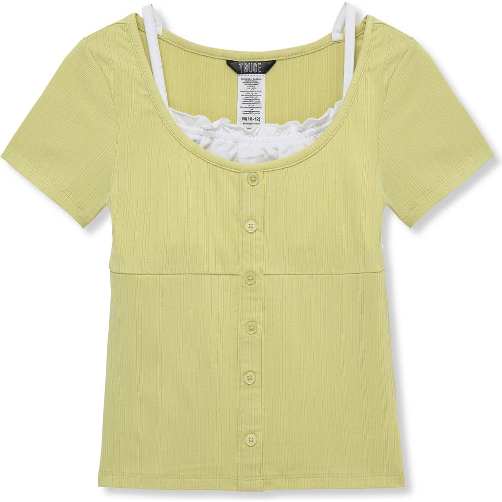 Truce Kids' Layered Rib Knit Top In Green