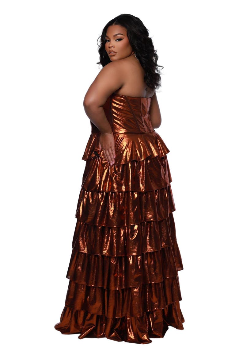 Strapless Sweetheart Neckline Tiered Plus Size Gown, Main, color, Copper