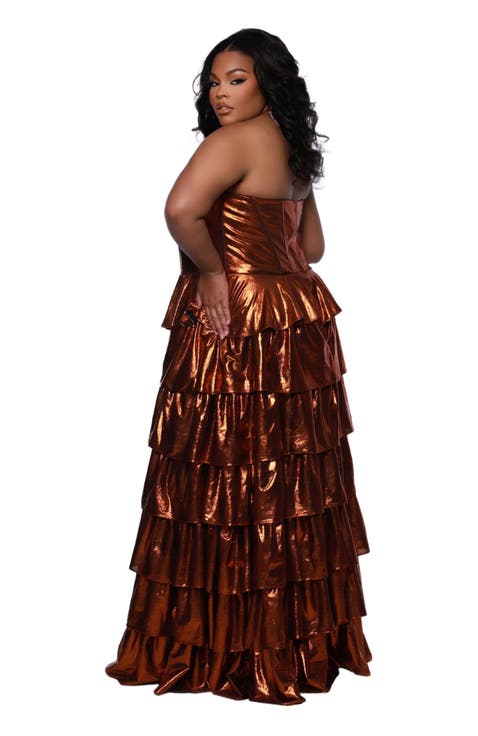 Strapless Sweetheart Neckline Tiered Plus Size Gown