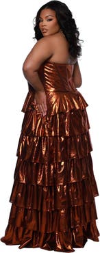 Sydney's Closet Strapless Sweetheart Neckline Tiered Plus Size Gown