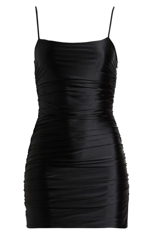 Bp. Ruched Satin Minidress In Black