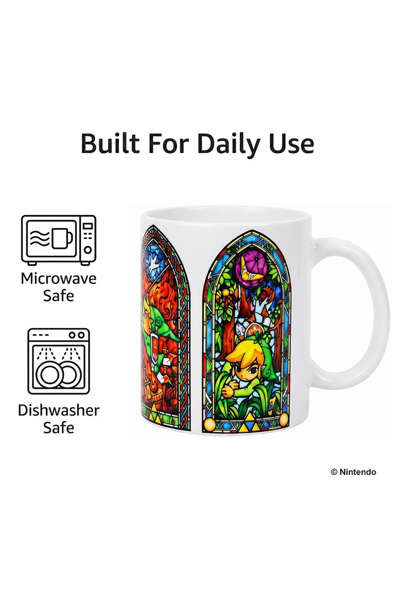 11 oz The Legend of Zelda Stained Glass Ceramic Mug, Alternate, color, White