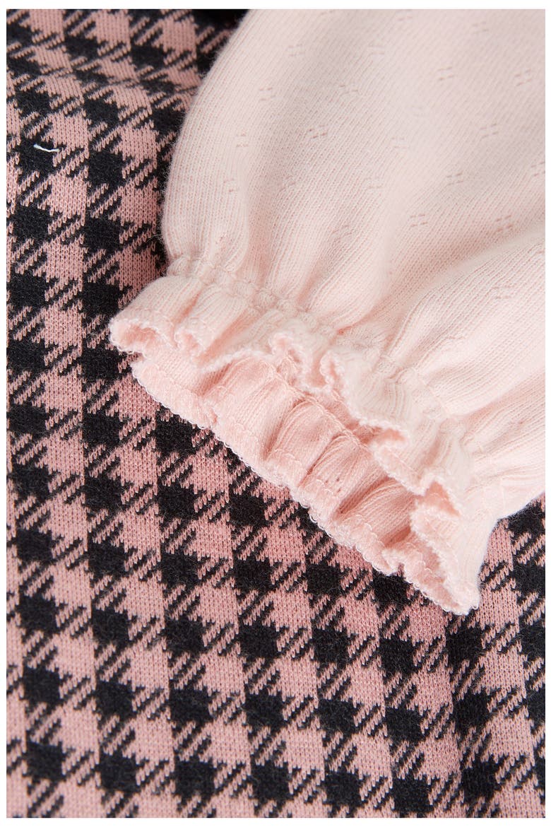 Pointelle Bodysuit & Bow Accent Check Overalls Set, Alternate, color, PINK