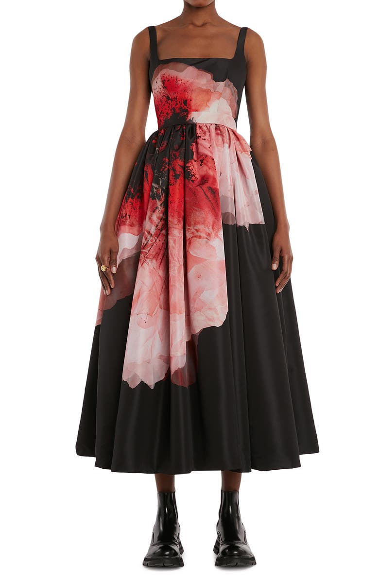 McQueen Alexander McQueen Anemone Print Faille Dress, Main, color, 