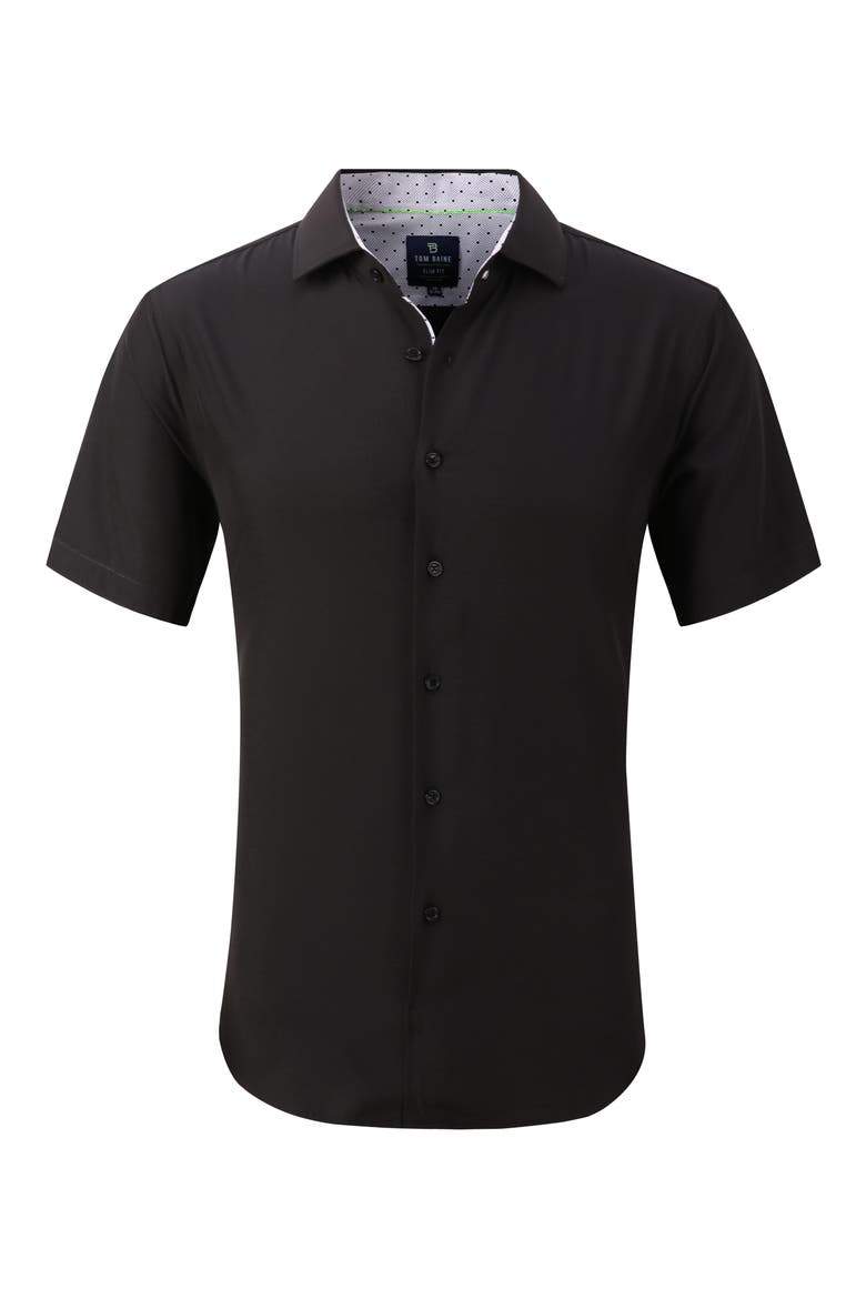 Slim Fit Short Sleeve Performance Stretch Button-Up Shirt, Alternate, color, BLACK