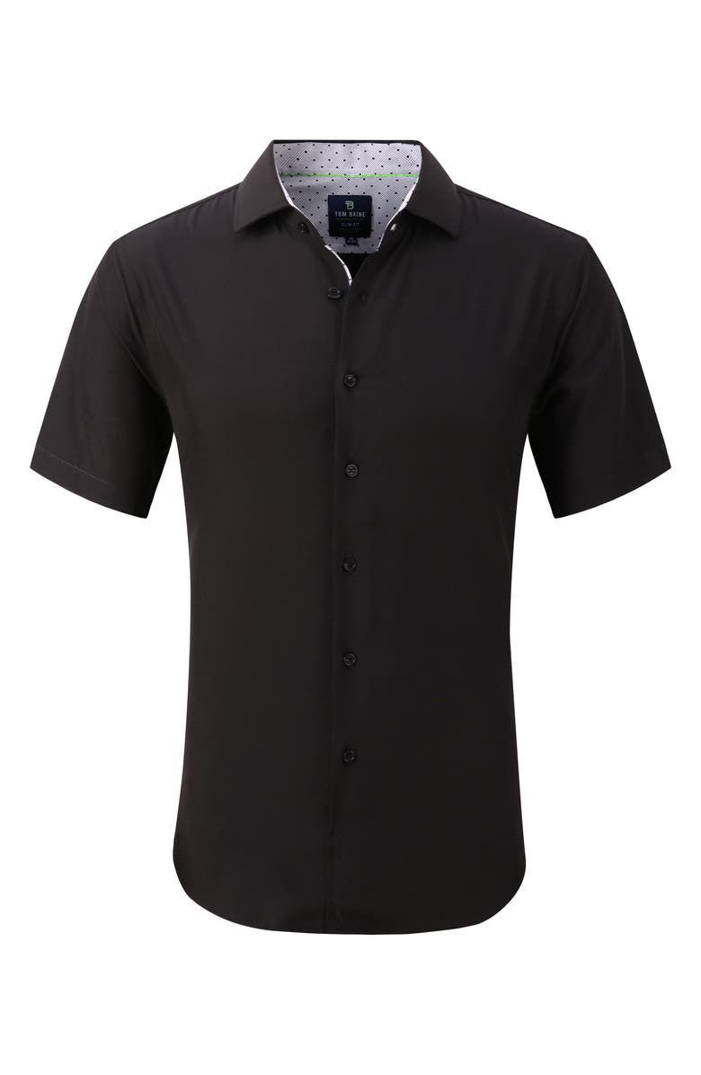 TOM BAINE Slim Fit Short Sleeve Performance Stretch Button-Up Shirt, Alternate, color, Black