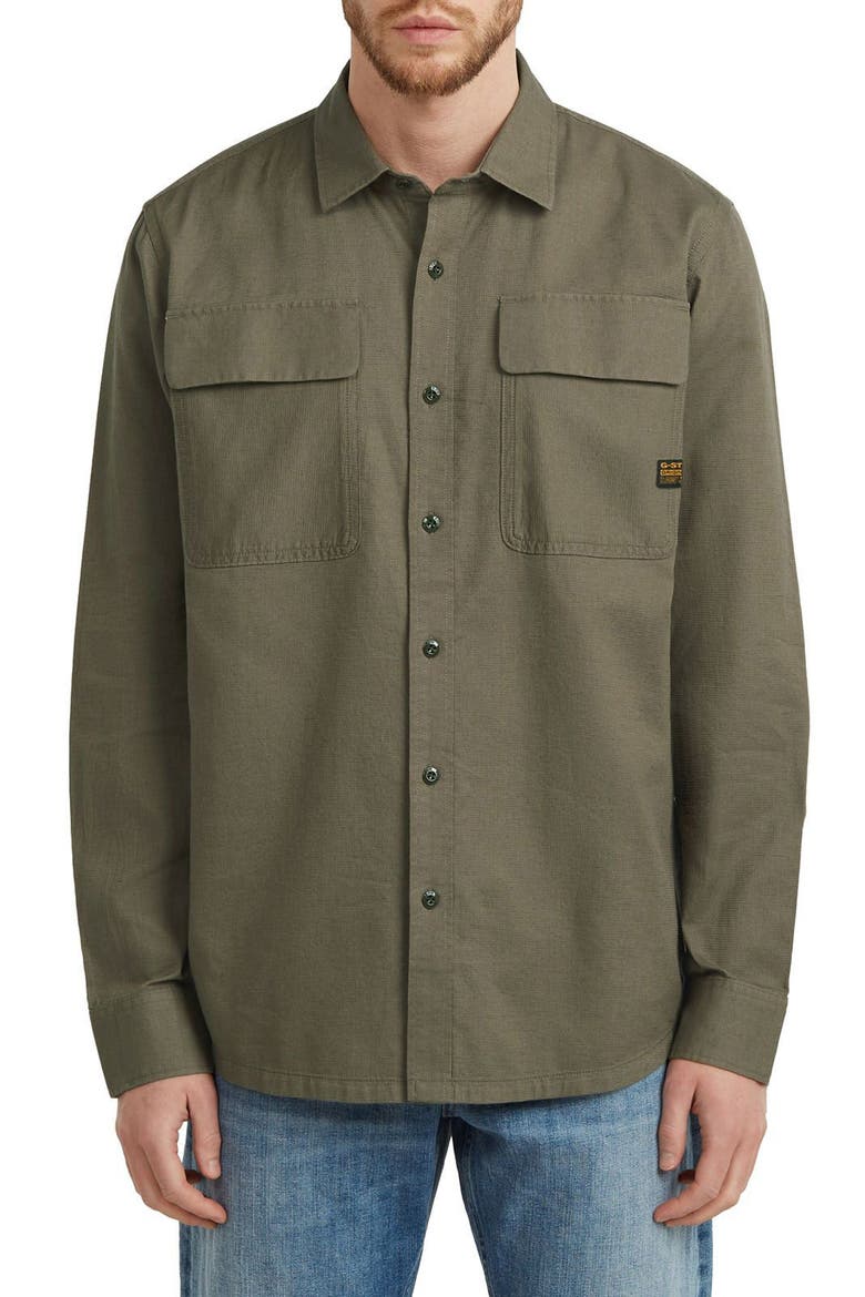CPO Regular Fit Cotton & Linen Button-Up Shirt, Main, color, TURF