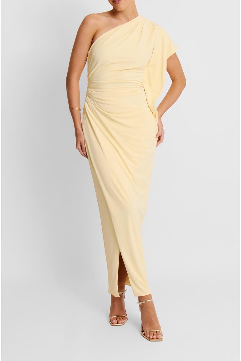 Asymmetric Stretch Gathered Maxi Dress, Alternate, color, Pale Lemon