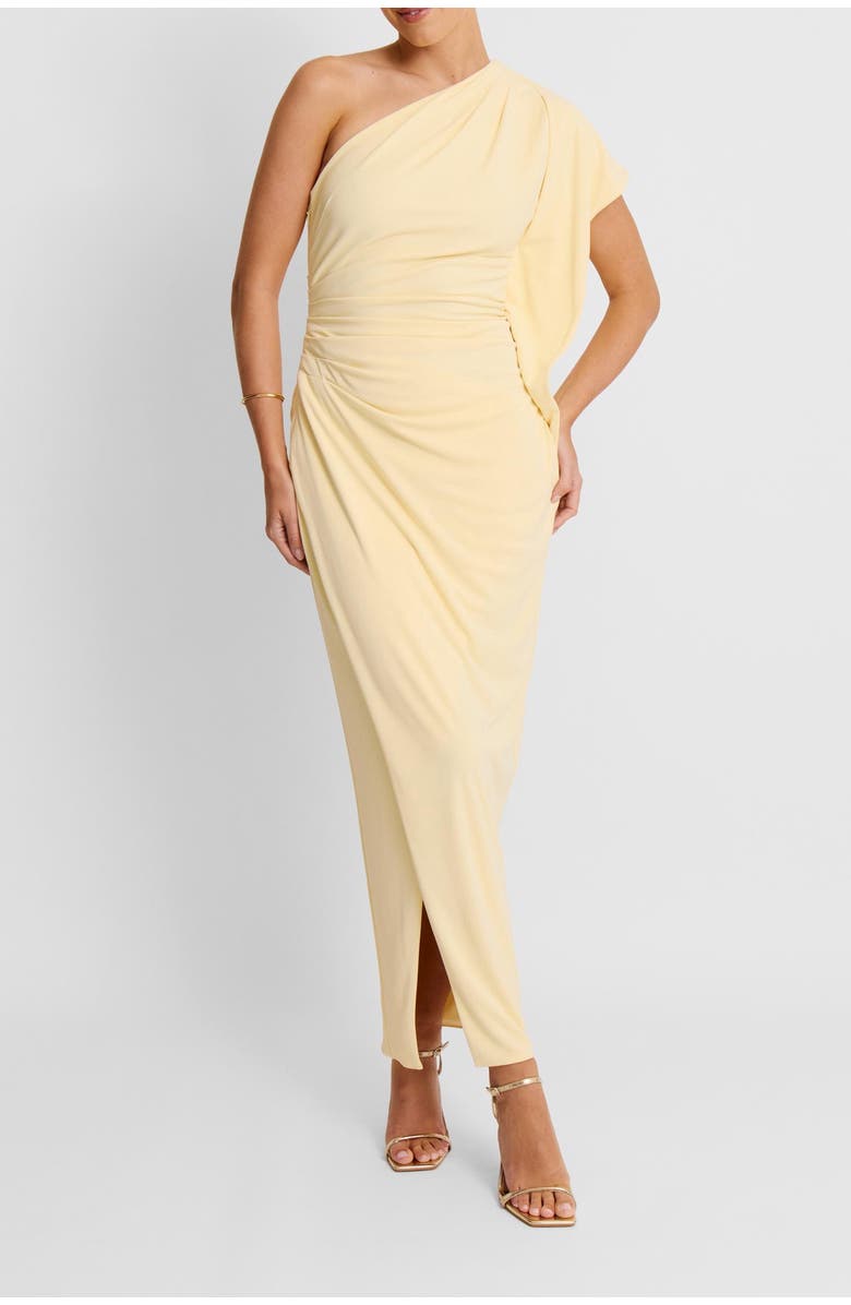 Six Stories Asymmetric Stretch Gathered Maxi Dress, Alternate, color, Pale Lemon