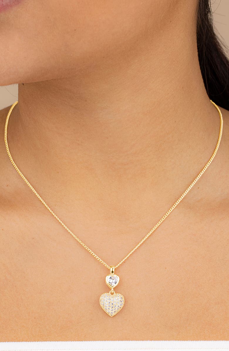 Sterling Forever Cubic Zirconia Heart Pendant Necklace, Alternate, color, Gold