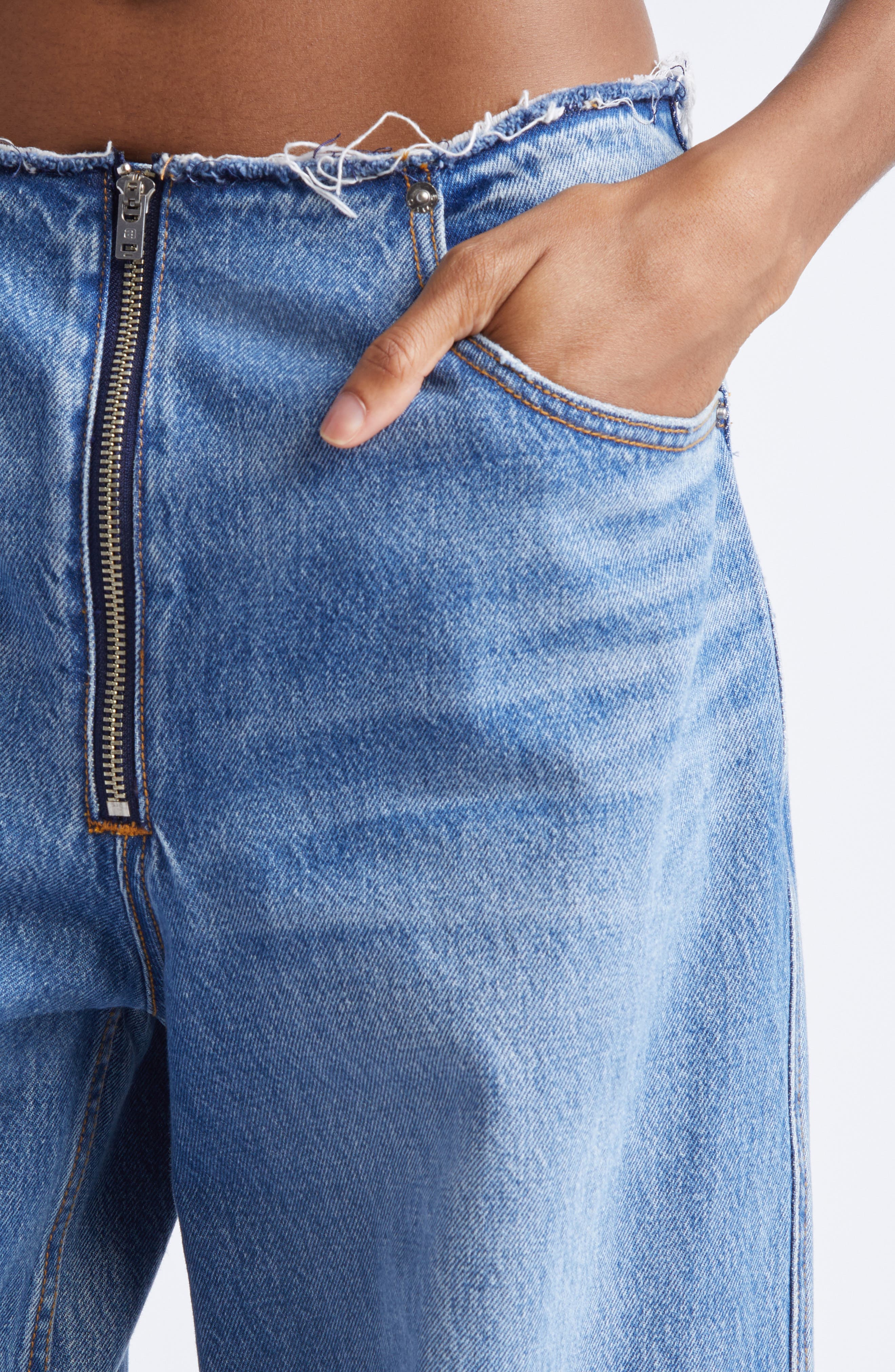 Alexander Wang Raw Cut Waist Low Rise Wide Lean Jeans (Women