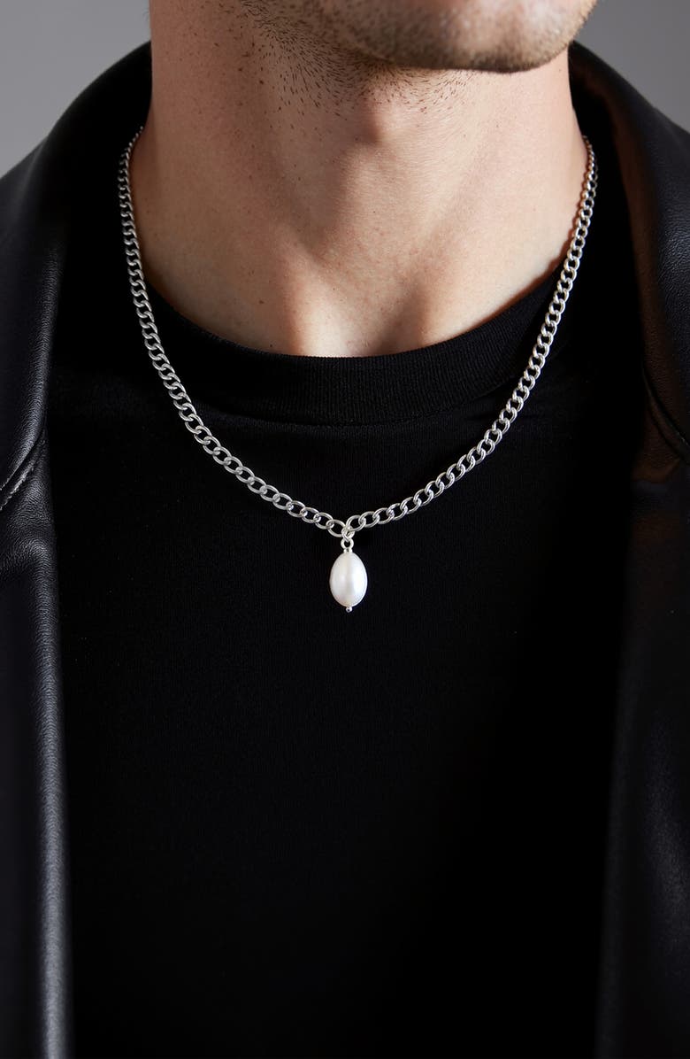 Mr. Ettika Men's Pearl Charm Chain Necklace, Alternate, color, Silver