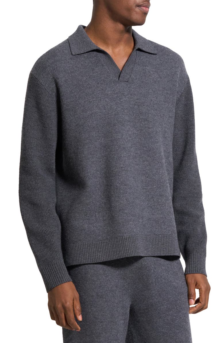 Theory Boiled Merino Wool Johnny Collar Sweater, Alternate, color, Dark Grey Melange