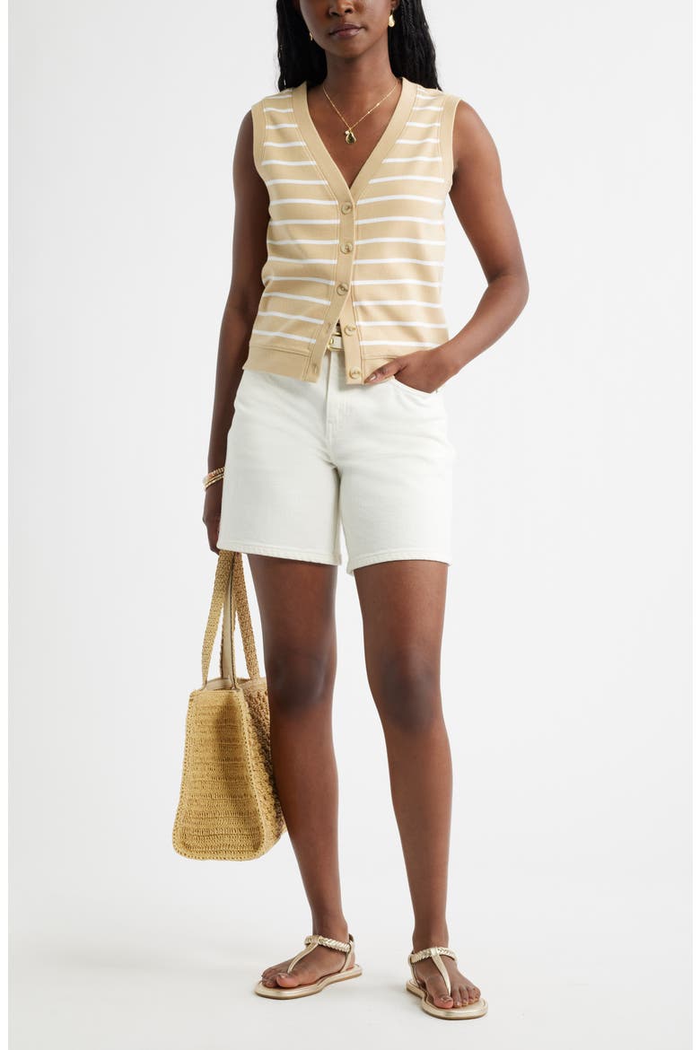 Button Front Knit Tank, Alternate, color, TAN WHITE STRIPE