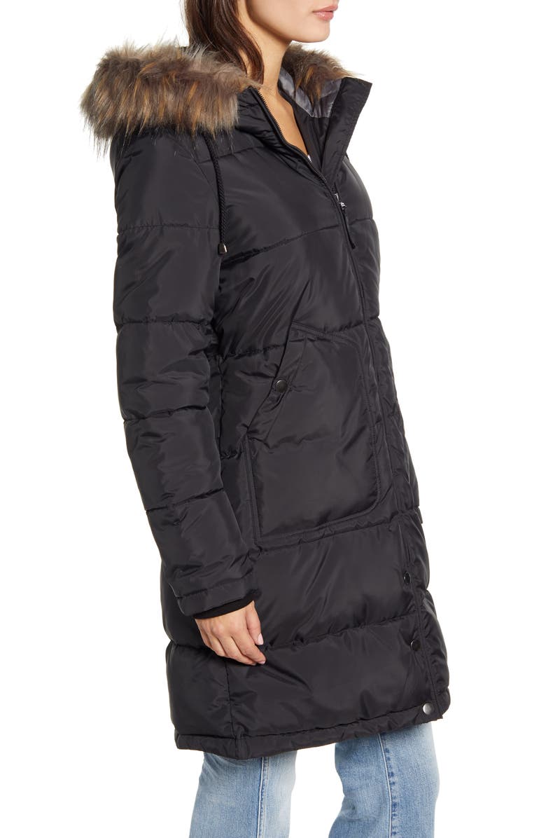 Maralyn & Me Faux Fur Trim Longline Puffer Jacket, Alternate, color,