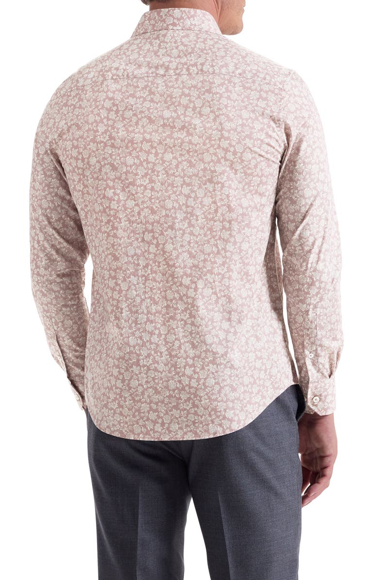 Bugatchi Julian Shaped Fit Floral Stretch Cotton Button-Up Shirt, Alternate, color, Wood Rose