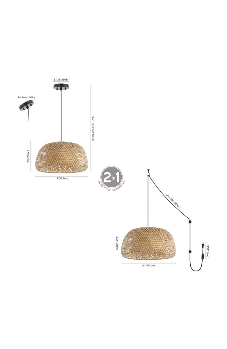 JONATHAN Y Mateo 1-Light Farmhouse Coastal 180" Cord Plug-In or Hardwired LED Pendant, Alternate, color,