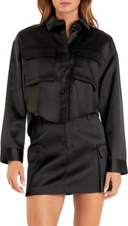 Endless Rose Pocket Detail Crop Satin Shirt